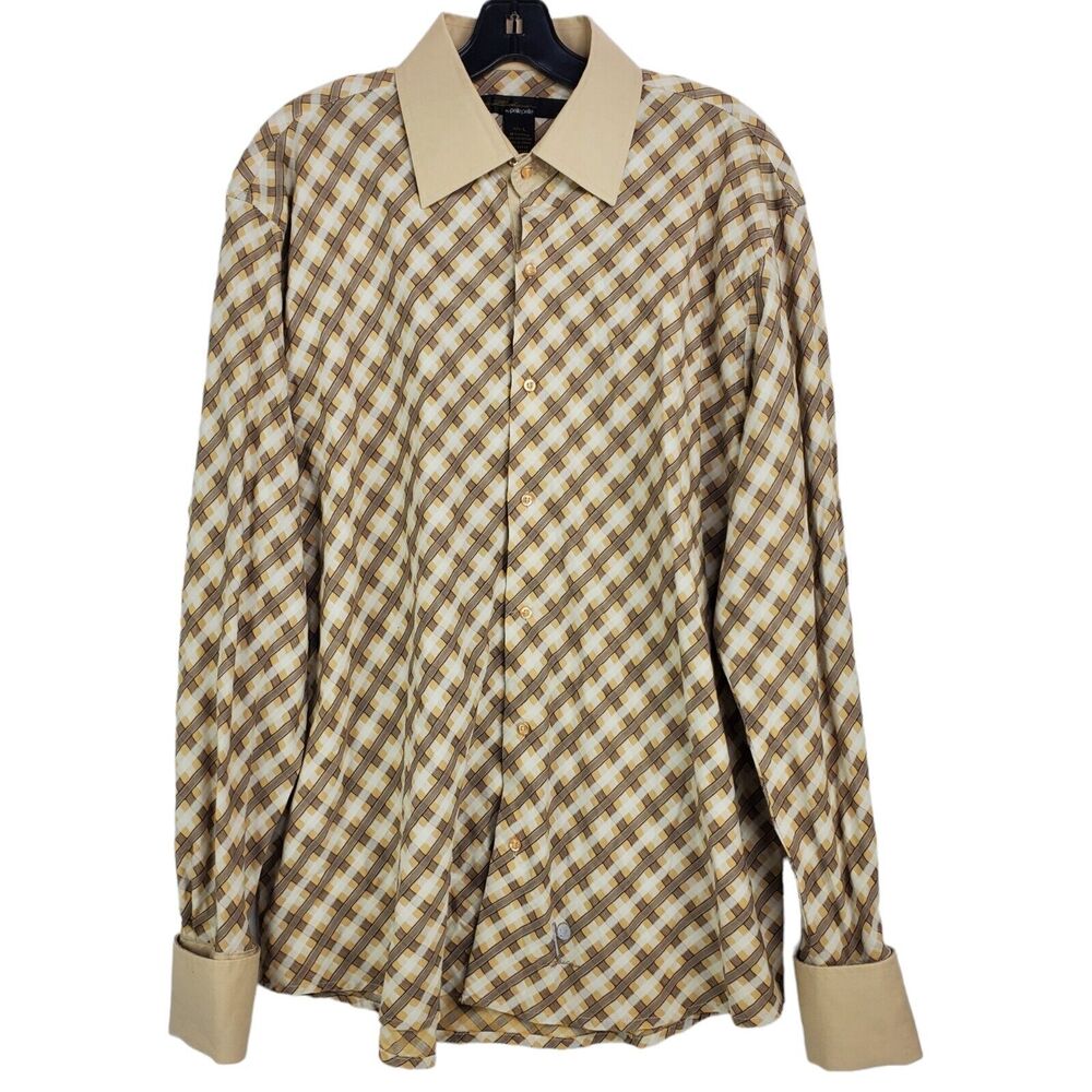 Vintage MARC BUCHANAN Shirt Men Large Beige Geometric Button Up Hip Hop 90s Y2K